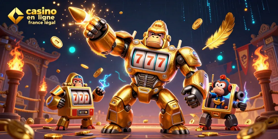 Action intense au casino en ligne France légal avec gorille mécanique, jeux de hasard et gains.