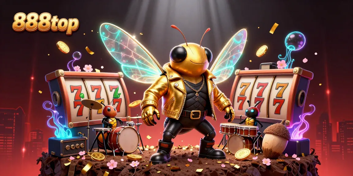 Spin the reels at 888top with a vibrant scene showcasing exciting slot gameplay and dynamic characters.