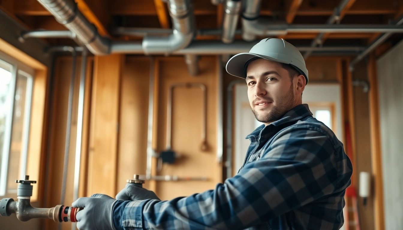 Skilled plumbers north vancouver installing pipes in a modern home setting.