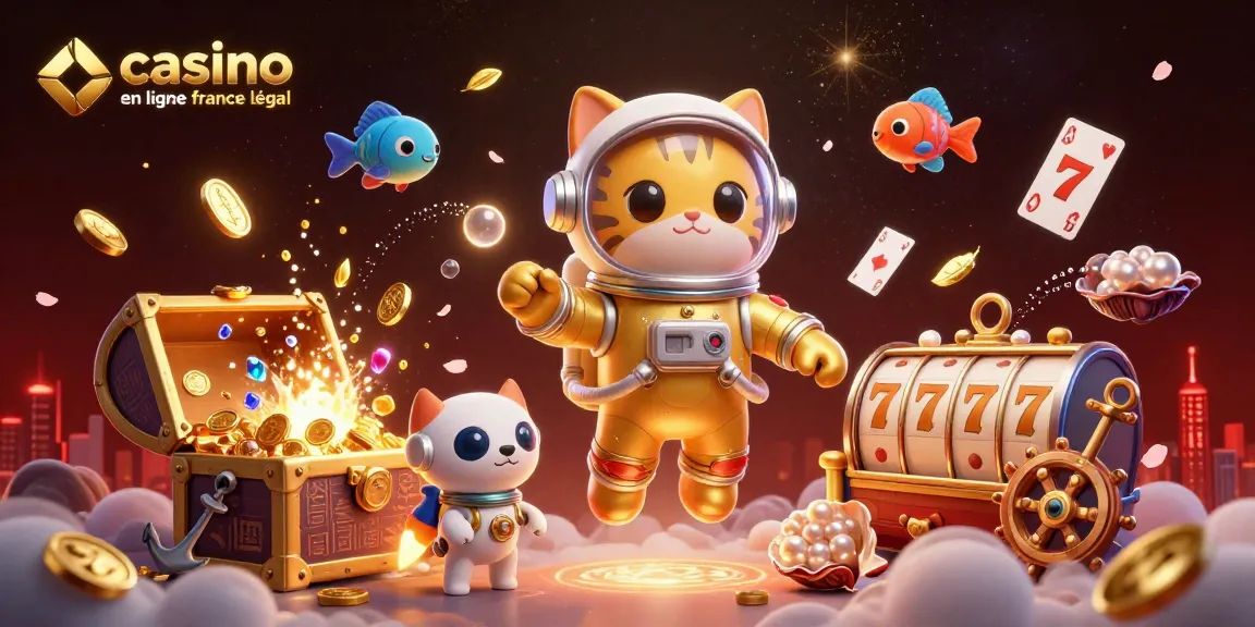 Casino en ligne France légal : plongez dans un univers vibrant de jeux de casino avec un chat astronaute et un chien robot.