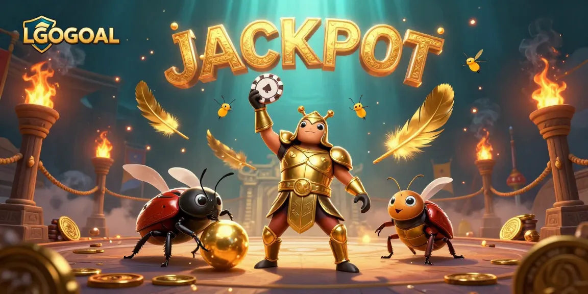 Experience the thrill with LGOGOAL's jackpot-winning hercules beetle in a vibrant casino scene.
