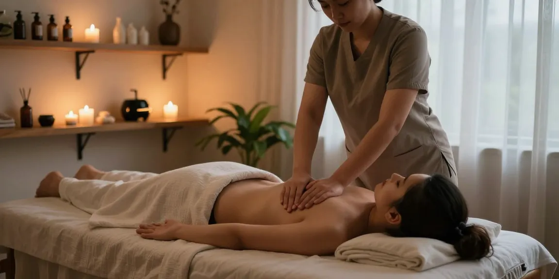 Massage near me Burlington: Relaxing massage therapy scene with peaceful ambiance