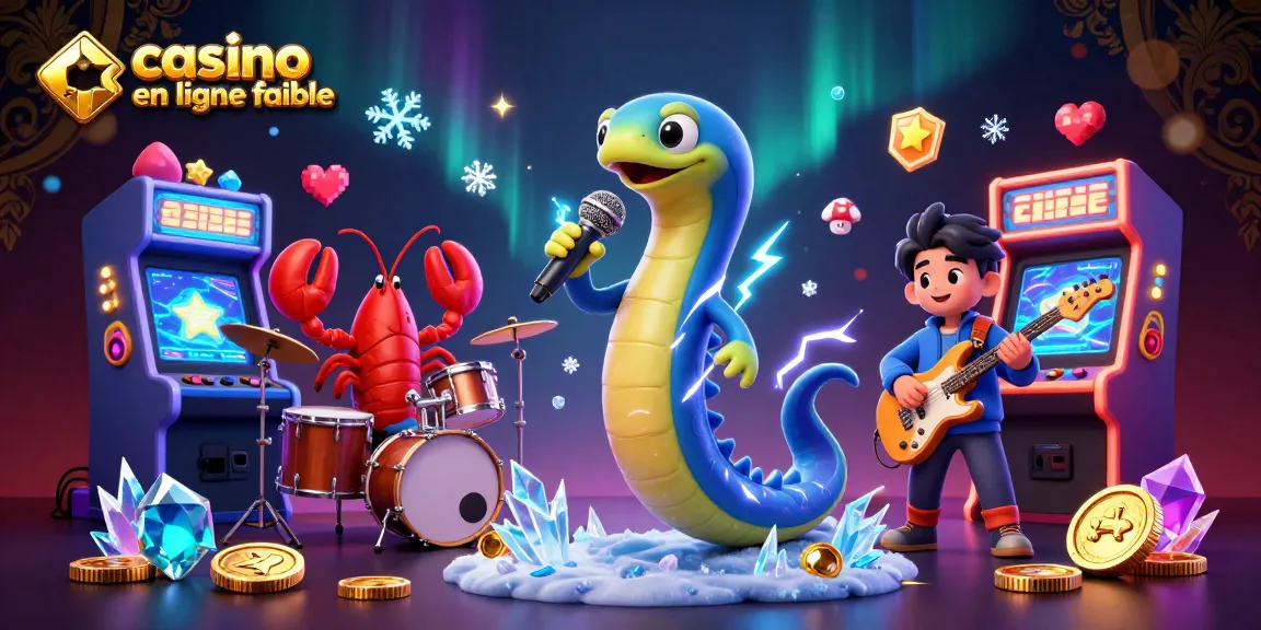 Découvrez le casino en ligne fiable à travers une scène dynamique d'eel DJ, avec des machines sous tension et des icônes de jeu.