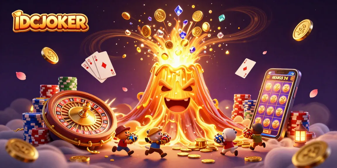 Experience thrilling jackpots at IDCJOKER with a vibrant eruption of coins and treasures.
