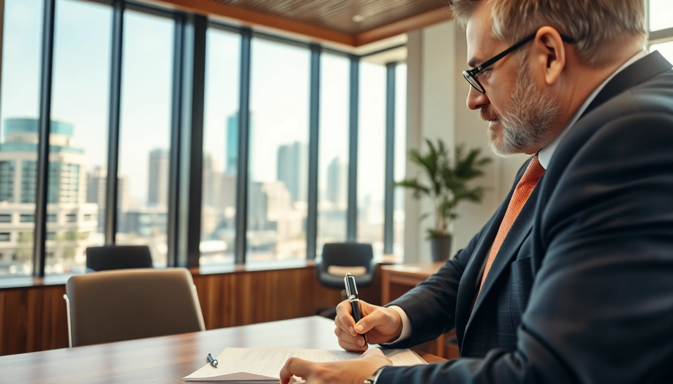 Consultation scene featuring an Alexandria Personal Injury Lawyer with a client in a law office.