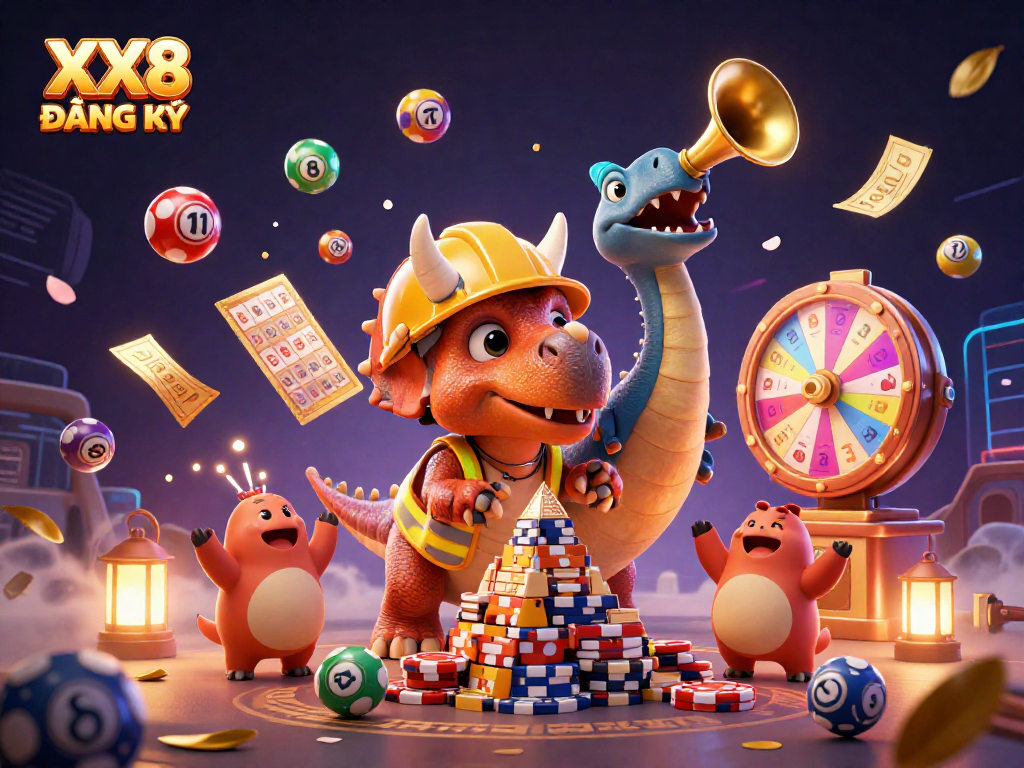 Join the excitement with XX8 ĐĂNG KÝ and experience vibrant casino energy in this dynamic illustration.
