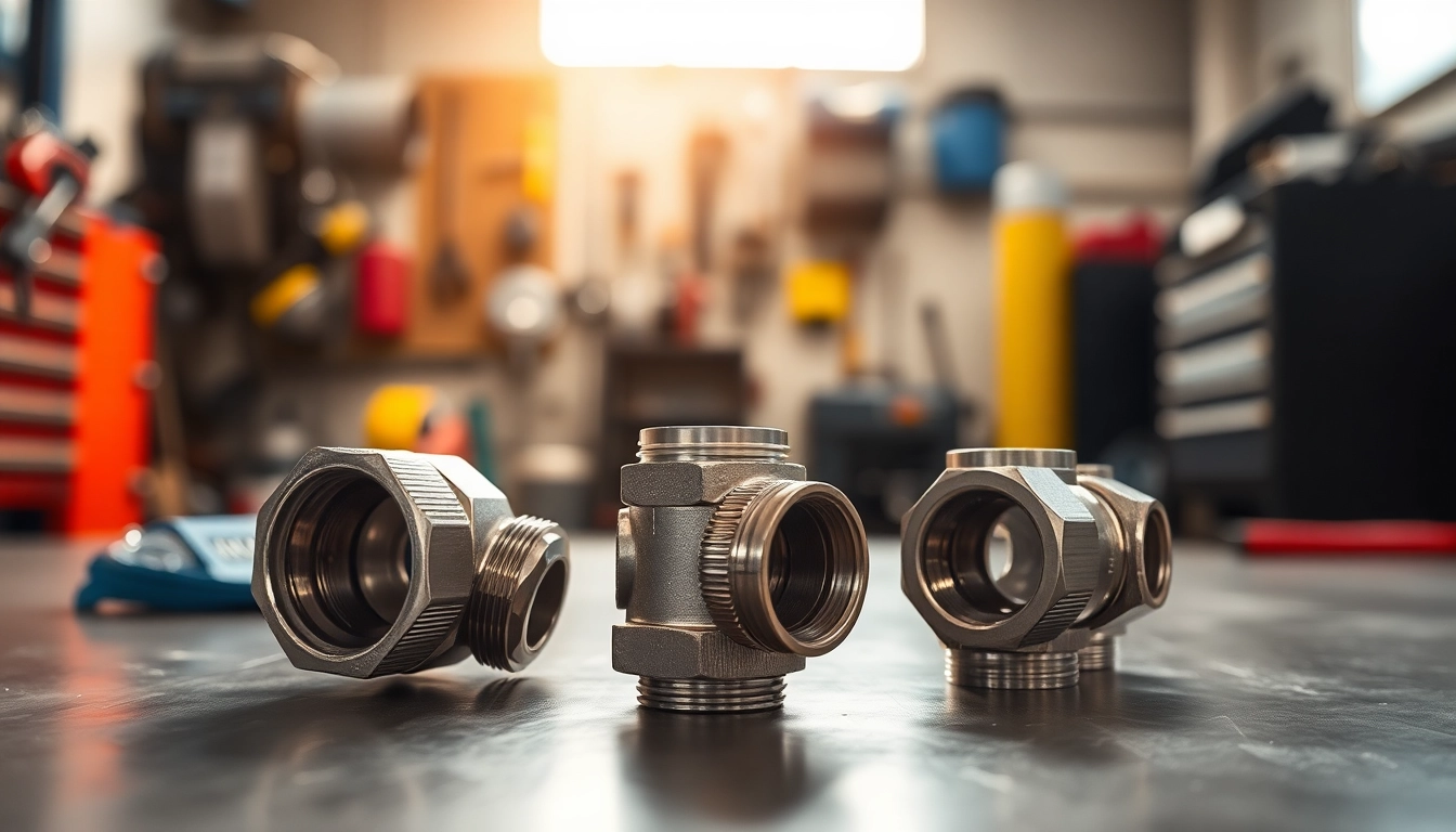 Showcase high-pressure AN fittings with a focus on their precision and detail in a workshop.
