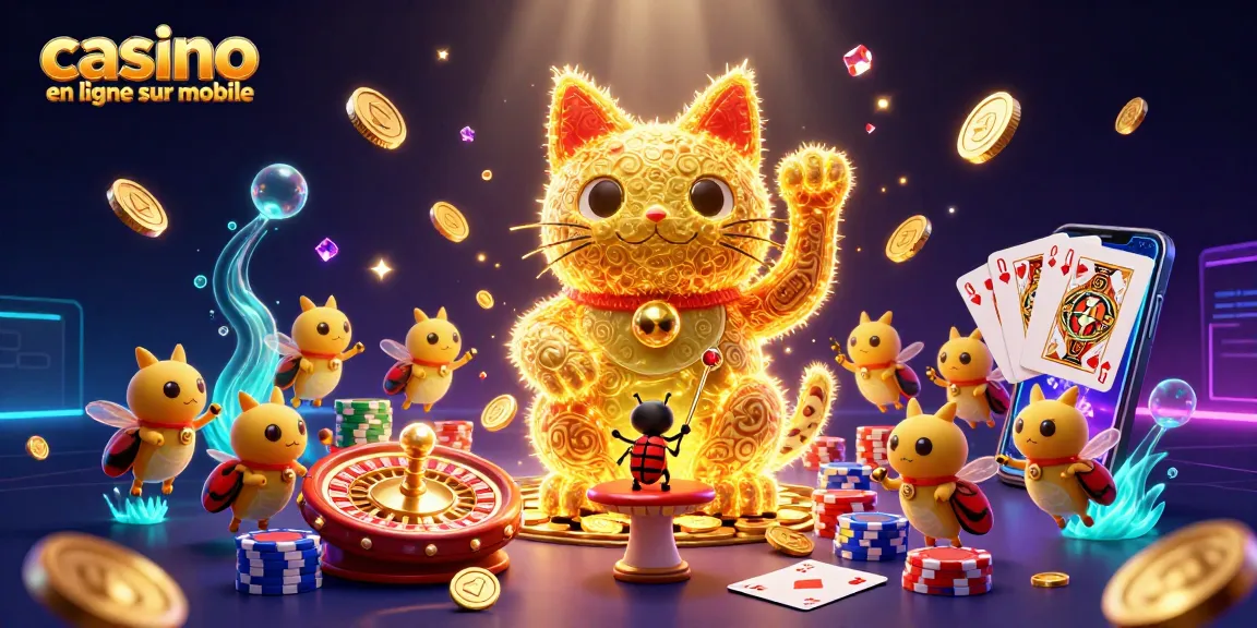 Jouez avec le casino en ligne sur mobile célébré par un chat chanceux et des feux dorés.