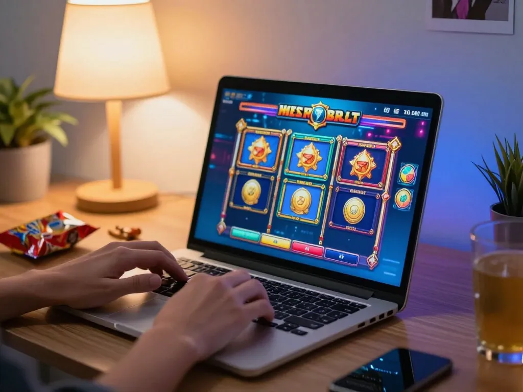 Playing slots on Pentaslot link during a cozy gaming session at home.