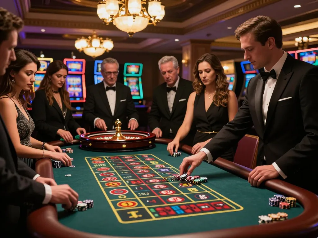 HO88 players placing bets on a roulette table, excitement in a vibrant casino atmosphere.
