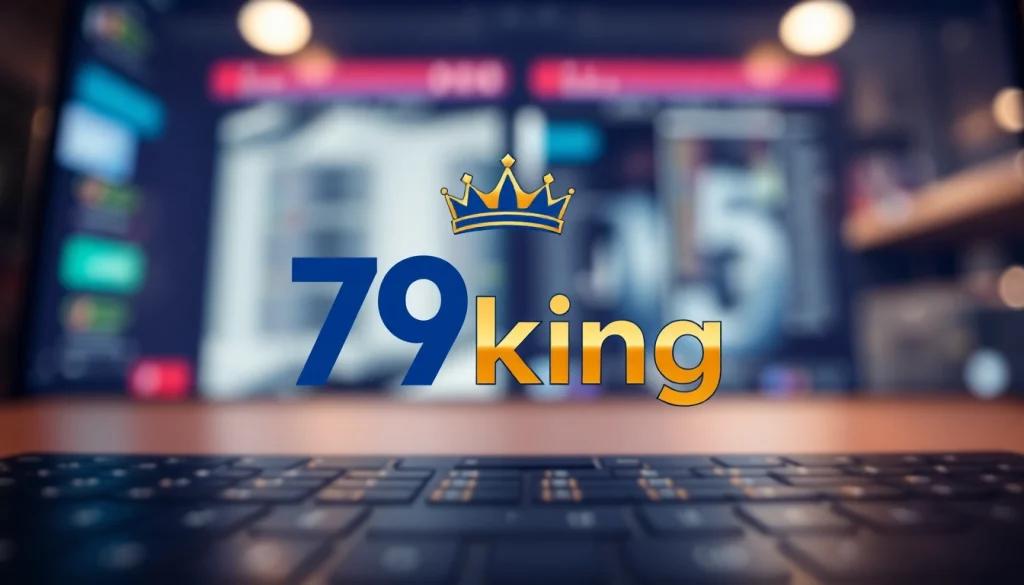 79king brand logo design with a crown, featuring vibrant gold and blue colors.
