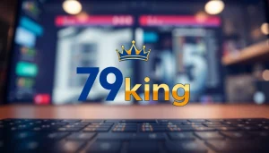 79king brand logo design with a crown, featuring vibrant gold and blue colors.
