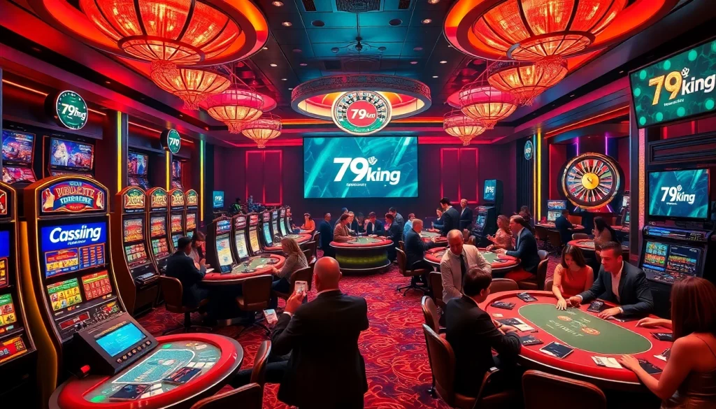 Experience the thrill of 79king at a lively casino with poker tables, roulette wheels, and vibrant slot machines.