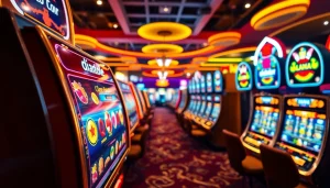 Permainan diantogel slot yang menarik dengan simbol berwarna cerah pada mesin slot.