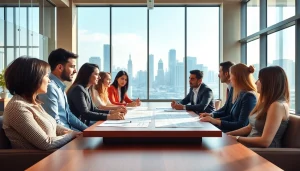 Engaging discussion on industrial leasing in a modern office setting.