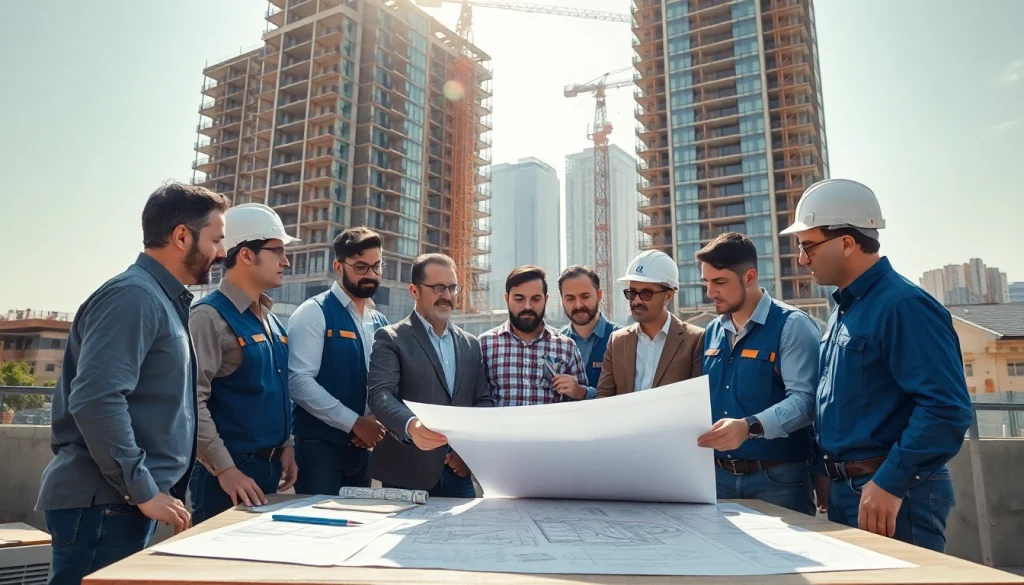 New Jersey Commercial General Contractor team collaborating on a commercial building project in urban setting.