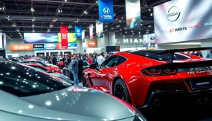 Visitors exploring the Auto Cars Show with modern cars in bright lighting and engaging atmosphere.