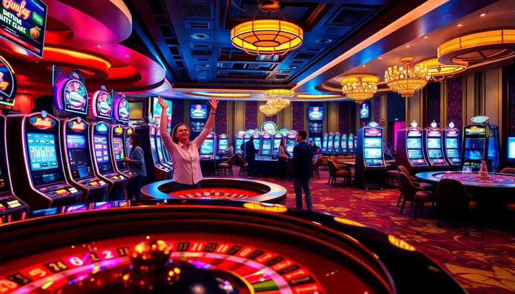 Kasinojitu menampilkan suasana kasino yang meriah dengan pemain yang penuh semangat.