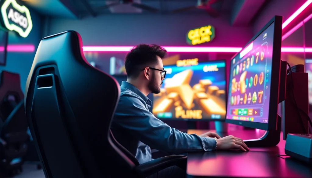 Masuk tank4d login toto slot melalui gamer yang asyik memainkan permainan slot online.