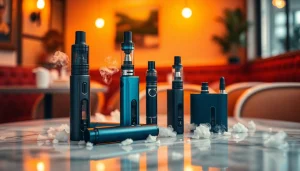 Vape ohne nikotin erleben in einem gemütlichen Café mit stilvollen Geräten und einladender Atmosphäre.