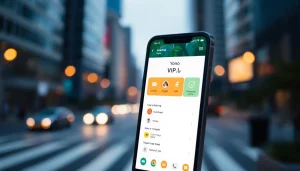 Explore the Yono vip features on a smartphone set against an urban landscape.