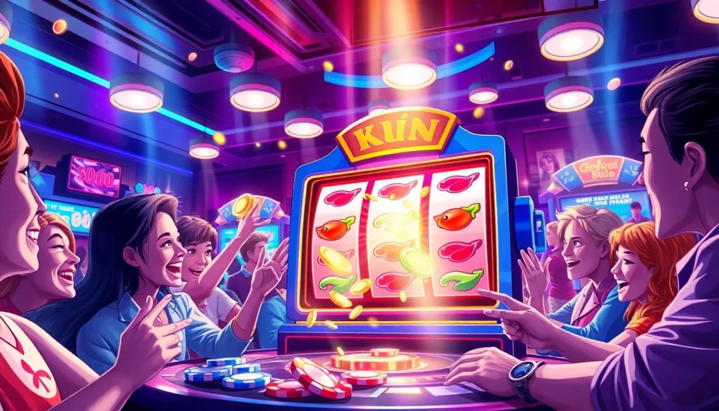 Permainan koi800 login game yang menarik dengan layar penuh warna dan pemain antusias di sekitarnya.