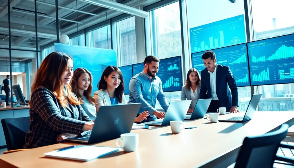Collaborative team discussing Business IT Solutions in a modern office setting.