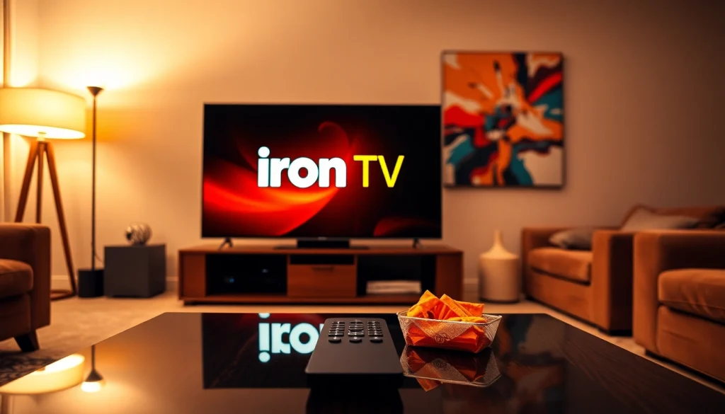 Engaging living room setup showcasing Iron TV Pro on a stylish television, inviting atmosphere.