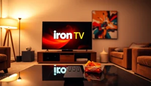 Engaging living room setup showcasing Iron TV Pro on a stylish television, inviting atmosphere.