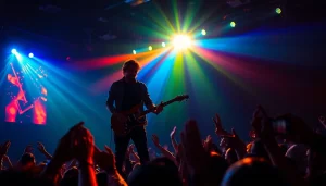 Kora live performance with an energetic musician captivating the audience in a vibrant concert setting.