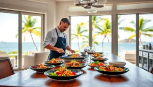 Experience the artistry of a Private chef St Martin preparing gourmet dishes in a scenic villa.