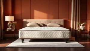 Materassi di alta qualità esposti in una stanza elegante, con decorazioni accoglienti e moderni.