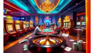 An exhilarating casino setting featuring a lively roulette table and players enjoying their time, exemplifying the essence of KJC AC 3.