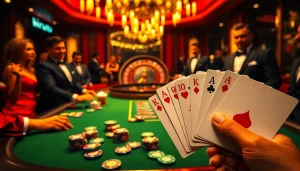 Engaging birutoto gaming scene with poker table, digital interface, and vibrant casino elements.