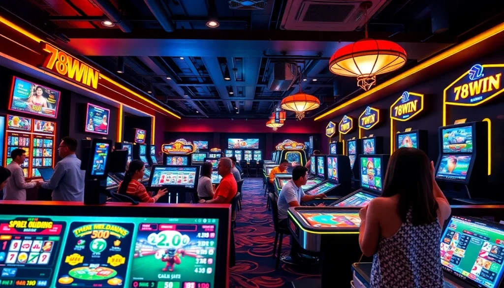 Experience the thrill of online gaming with แบรนด์ 78WIN, where luxury and excitement collide in a modern casino setting.
