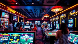 Experience the thrill of online gaming with แบรนด์ 78WIN, where luxury and excitement collide in a modern casino setting.