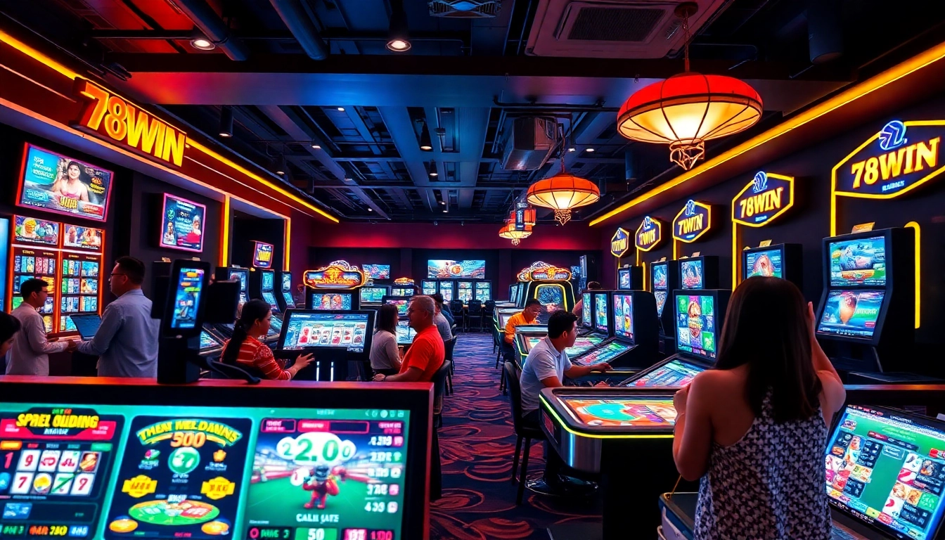 Experience the thrill of online gaming with แบรนด์ 78WIN, where luxury and excitement collide in a modern casino setting.