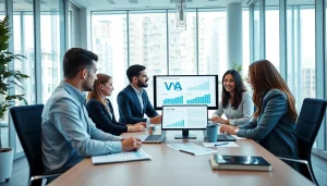 VAT Return Filing in a professional office setting with diverse financial experts collaborating.