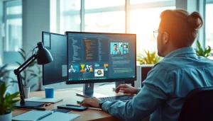 Professional web design in a modern workspace featuring thiết kế web tools and digital creativity.