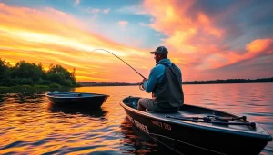 Engaged fly fishing for bass on a serene lake, highlighting the beauty and skill of the sport.