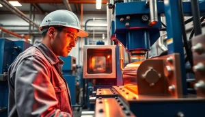 Copper plating malaysia process in a modern facility showcasing advanced machinery and skilled technician.