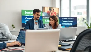 Showcasing content monetization for creators in a vibrant workspace with creators working.