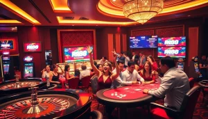 Experience the thrilling action at rr88 with vibrant casino gaming tables and players winning big.