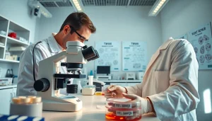 Analyze TB500 wound repair research through expert scrutiny of tissue samples in a bright lab.