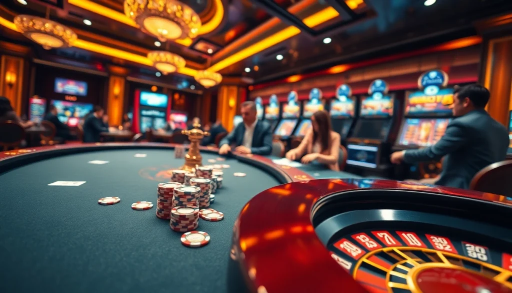 Engaging scene of MM88 casino with poker chips and roulette wheel showcasing thrilling gameplay.