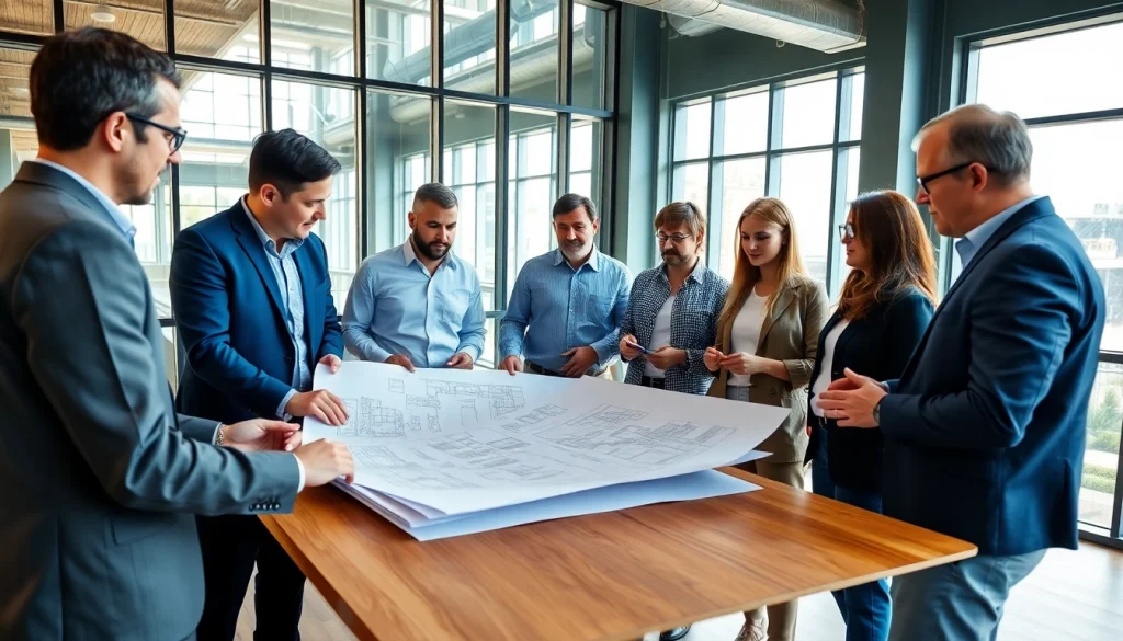 Engaging professionals discussing construction advocacy colorado in a bright, modern office.