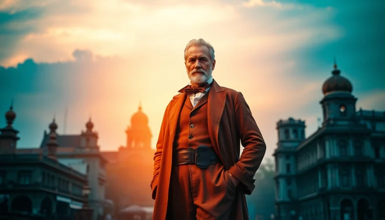 Job Charnock, founder kolkata, portrayed against Kolkata's historical skyline at dusk.