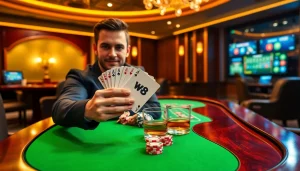 Experience the thrill of W88 online casino gaming with glamorous poker scenes and winning moments.