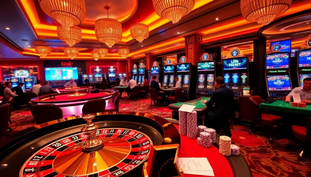 Experience the thrill of gambling with the Link F8BET at this luxurious casino setting.