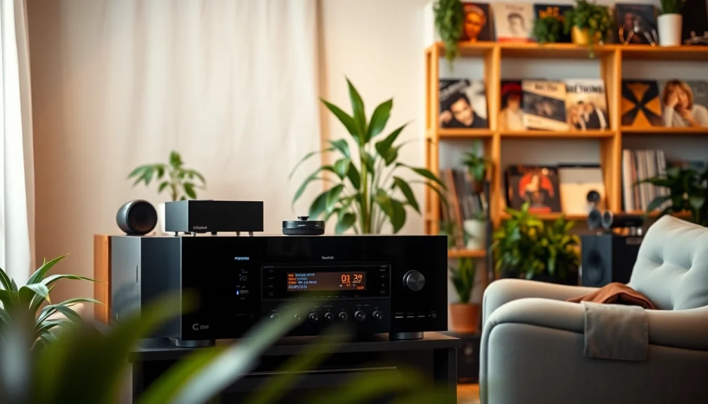 Showcase an audio cd alongside a high-end stereo system, emphasizing a cozy music listening space.